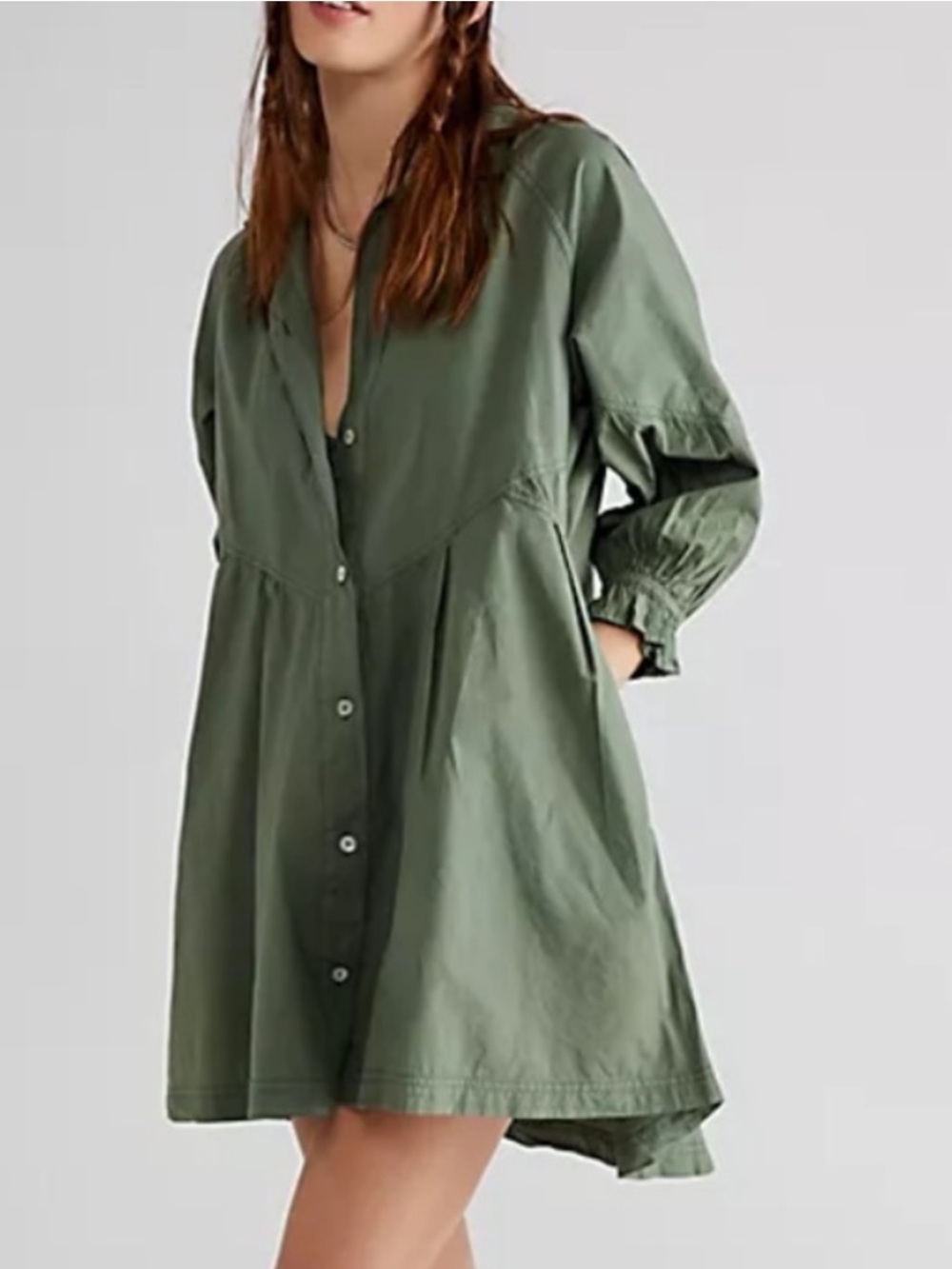 Free People Hannah Poplin Dress in Army Green